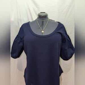 Navy Puff Sleeve Top